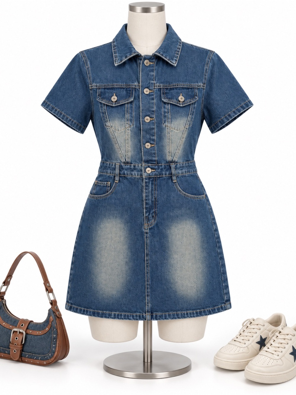 SHEIN Denim Button‎ Front Shirt Dress Medium Wash Women’s Small Y2K